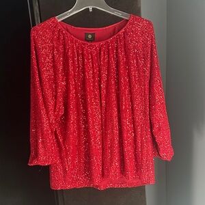JM Collection Red Sequin Blouse